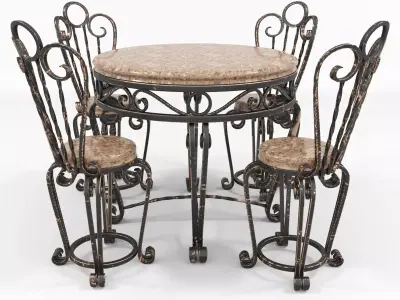 Forged table and chairs Low-poly 3D model
