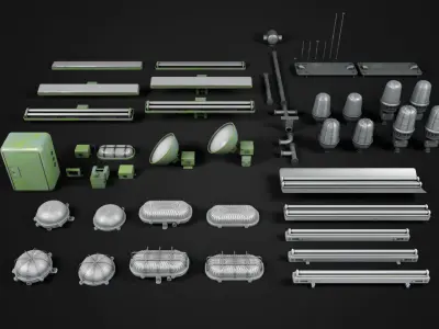 Old Industrial Lamps Pack Low-poly 3D model