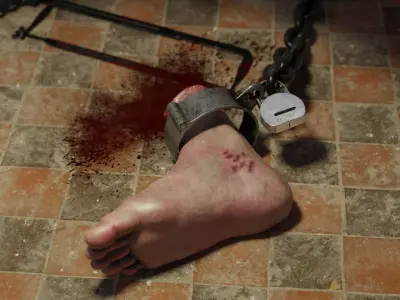 Halloween Cutted Bloody Foot with handsaw 3D model