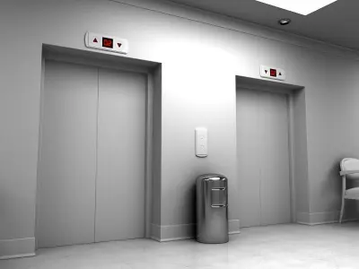 Hallway With Elevators White 3D model