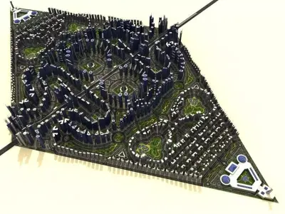 Cityscape city in shape of triangle Low-poly 3D model