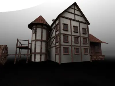 Stylised Water Mill  Low-poly 3D model