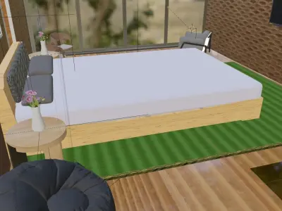 Bedroom room with bed and desk 3D model purchase