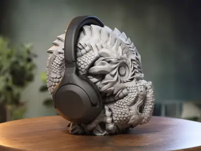 Skull robot dragon Headphone Stand Cyborg skull dragon Headset  3D print model