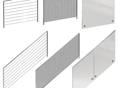 Modern metal railings 3 design options Editable splines option 3D model