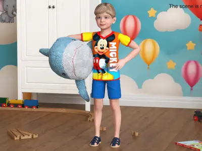  Boy with Big Soft Toy Shark from IKEA Fur 