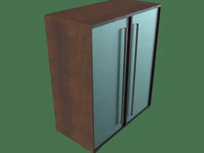 Bookshelf wooden cabinet with glass doors Low-poly 3D model