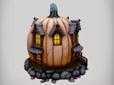 Pumpkin House 3D Model Cartoon Stylized Haunted House Low Poly Low-poly 3D model