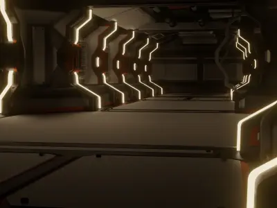 Modular Scifi Hallway Low-poly 3D model