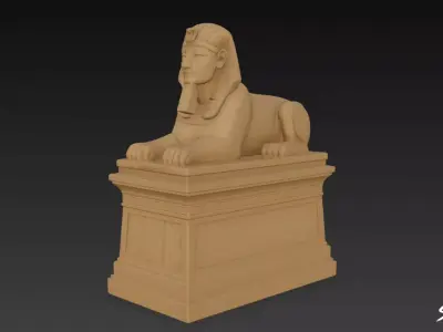 Egyptian Sphinx Statue on Pedestal Low-poly 3D model