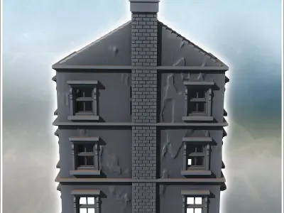 Tiled-roof house with bay window on the ground floor and a large 3D print model