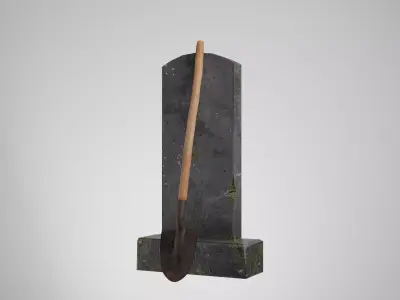 Graveyard Shovel Leaning Against Tombstone  Low-poly 3D model