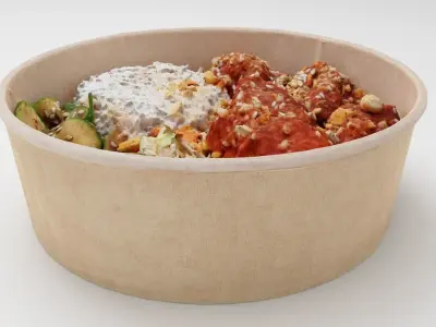 Poke bowl lunch with rice korean chicken and cabbage 3D model