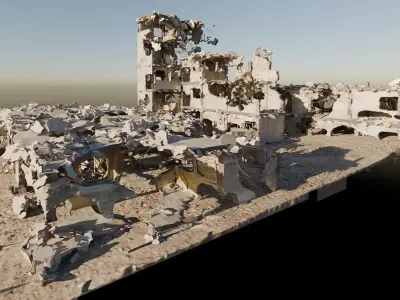 Procedural Destroyed building blender geometry nodes 3D model