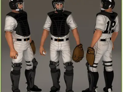  Three Baseball Players white CATCHER black BATTER and White PITCHER 