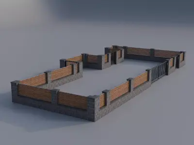 European Block Fence Low-poly 3D model