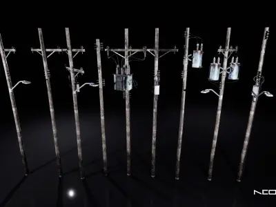 Utility Poles Pack Low-poly 3D model