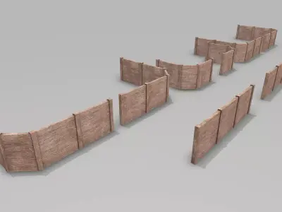 Modular Damaged Wooden Walls Low-poly 3D model