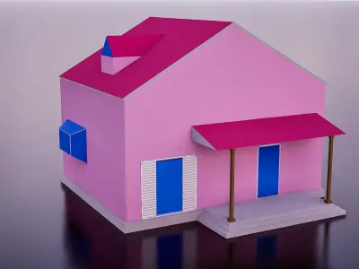 Stylized Residential Building Set Low-poly 3D model