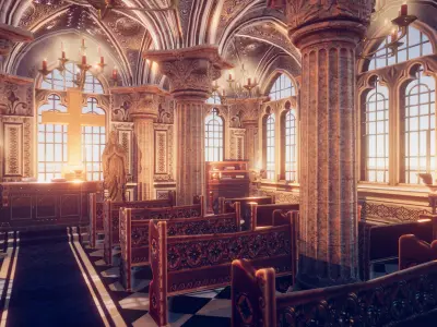 Church 2 with cross Low-poly 3D model