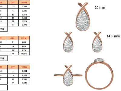Light wt Ring Earrings Pendant set stl jcd 1-render details 3D print model