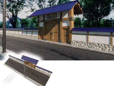 Japanese front gate 3D Low-poly 3D model