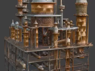 Steampunk Industrial Factory 3D Model Low-poly 3D model