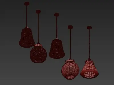 Pentant set of glass and brass pendant lights 3D model