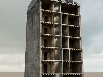 Paris Building double facade with interior Low-poly 3D model