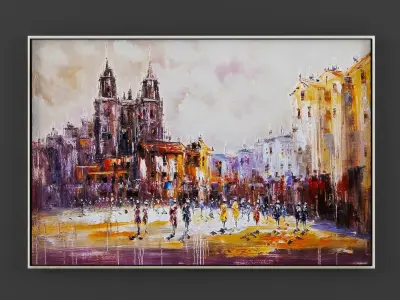 Art13 oil painting of city street Low-poly 3D model