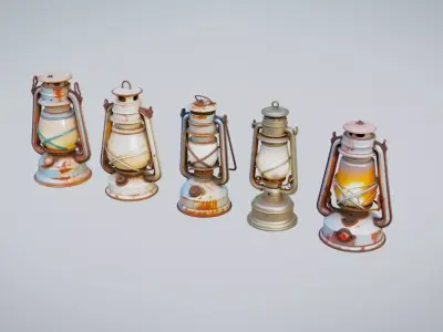 Oil Lamps Collection Low-poly 3D model