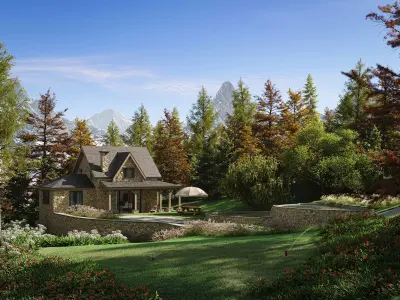 Mountain House Scenes and Country House 3D model