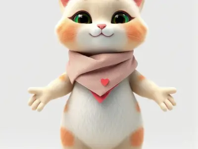 Playful Kitten with Bandana Rigged and Animated Model Low-poly 3D model