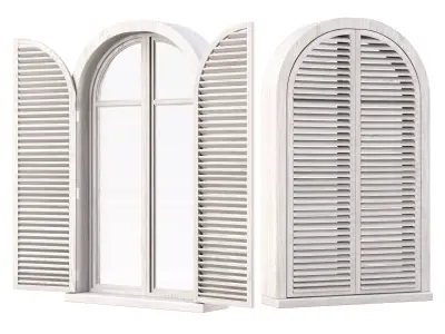 Wooden arch window with shutters V3  3D model