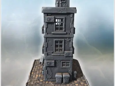 Mini market building with balconies detailed windows rooftop str 3D print model