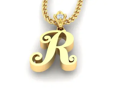 Light Gold Fancy Font Pendant R 3D print model
