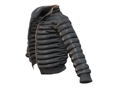Open Front Shiny Black Padded Jacket Low-poly 3D model