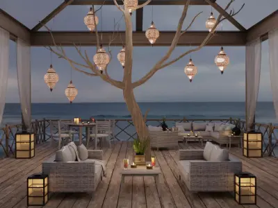 Beach Terrace Blender Scene - EVENING 3D model