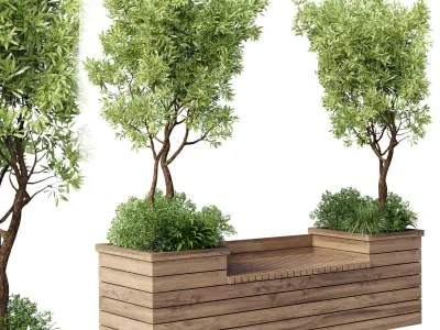 Urban Environment Urban Furniture Green Benches Plants and Tree 3D model