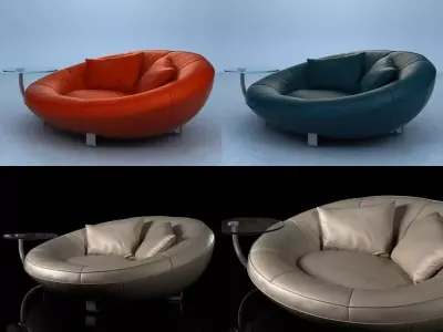 DS-152 leather chair with coffee table 3D model