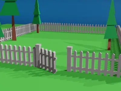 Fence Low Poly Pine Low Poly 3D model Free low-poly 3D model