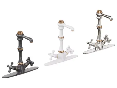 Kitchen Faucet Vintage White Cross 2 Handles Single Hole 3D model