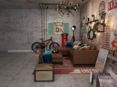 Industrial Loft Style Living Room Wall Decor Hanging 3D Model Low-poly 3D model