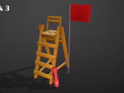 BEACH ASSETS Low-poly 3D model