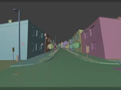 Street with stylized buildings low poly scene Free 3D model