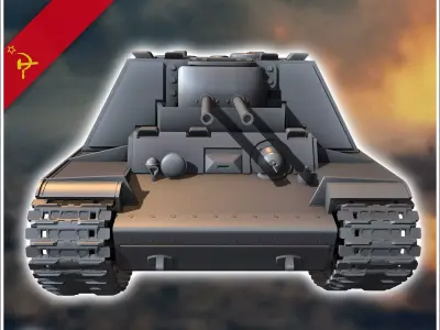 KV-7-2 Object 227 U-14 76mm - Soviet army WW2 Second World East  3D print model