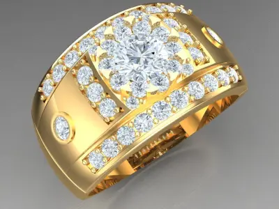 Light Gold Diamond Men Ring 2MR006 3D model