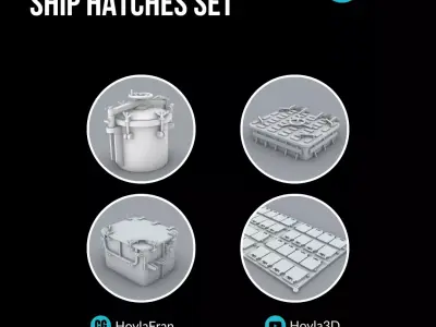 Ship Hatches Set - 4 Hatches Low-poly 3D model