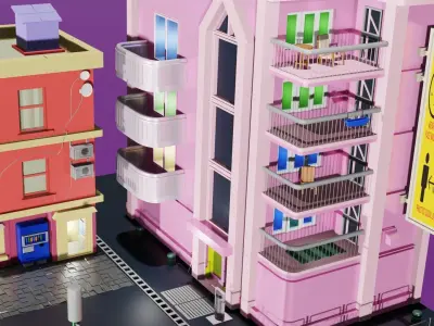 low poly street building 3D model
