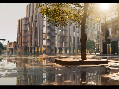 Modern Urban City - Morning wet street scene 3D model